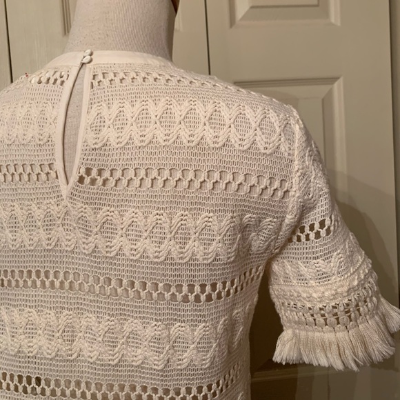 H&M  Cream Bohemian Fringe Lace Top Size 10 - Picture 6 of 8